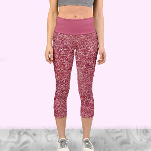 Cute red and white trendy yoga workout  capri leggings