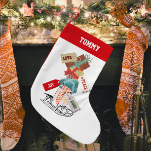 Cute Red and White Winter Wonderland Name Template Small Christmas Stocking