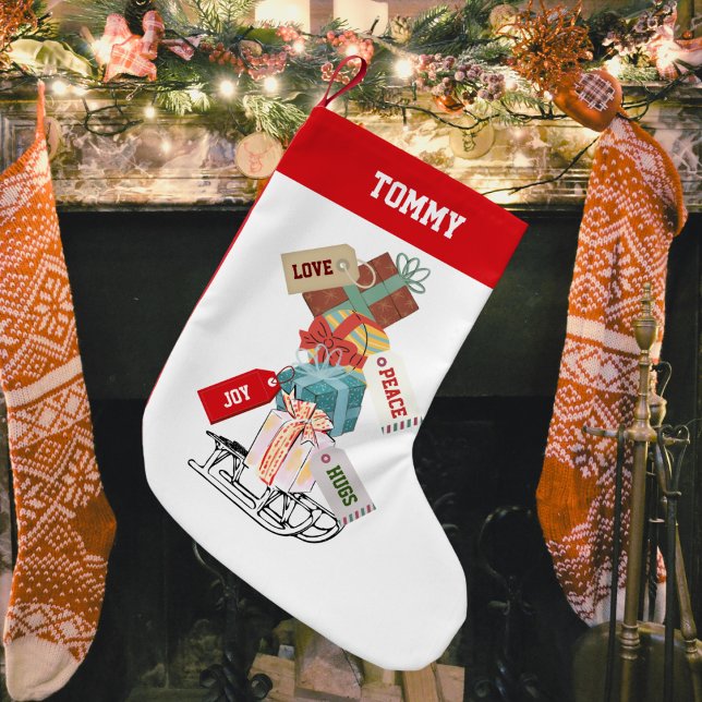 Cute Red and White Winter Wonderland Name Template Small Christmas Stocking (Creator Uploaded)