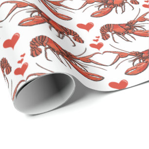 Cute Red and White You're My Lobster Romance Wrapping Paper