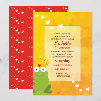 Cute Red and Yellow Princess Frog Birthday Invitation