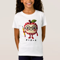 Cute Red Apple Character with Math Equation Kids