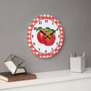 Cute red apple lovers kitchen decor large clock