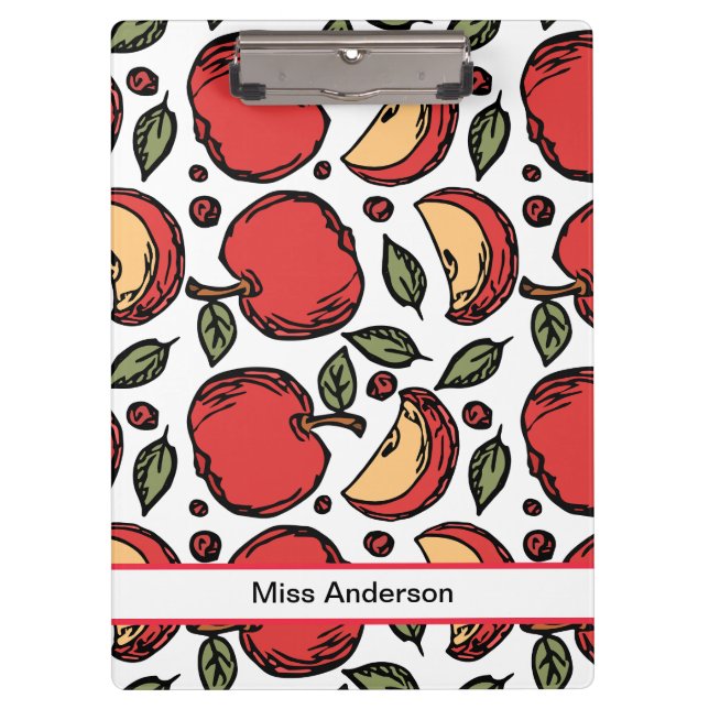 Cute Red Apple Pattern Customisable Teacher's Clipboard (Front)