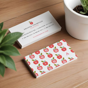 Cute Red Apple Pattern Teacher, Tutor Learning Business Card