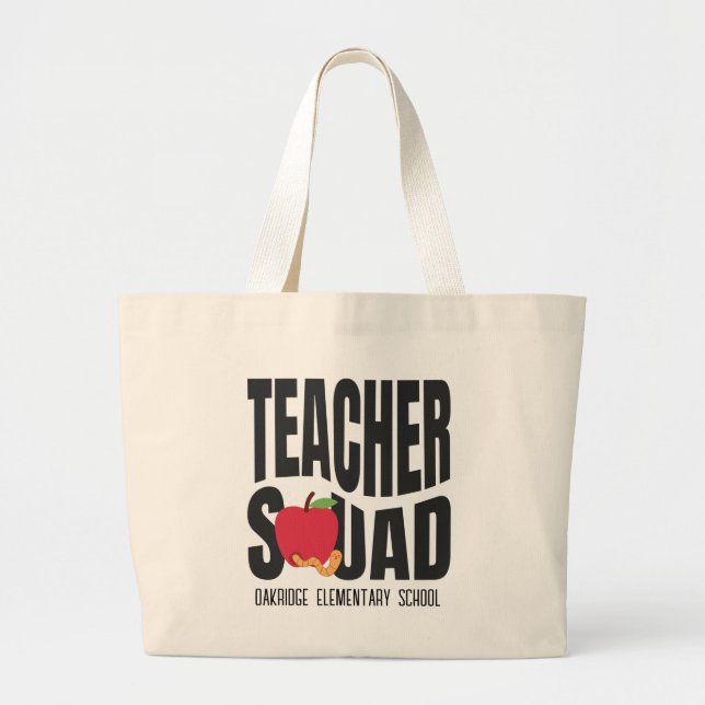 Cute Red Apple Teacher Squad Large Tote Bag (Front)