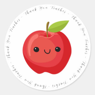 Cute Red Apple Thank You Teacher Classic Round Sticker