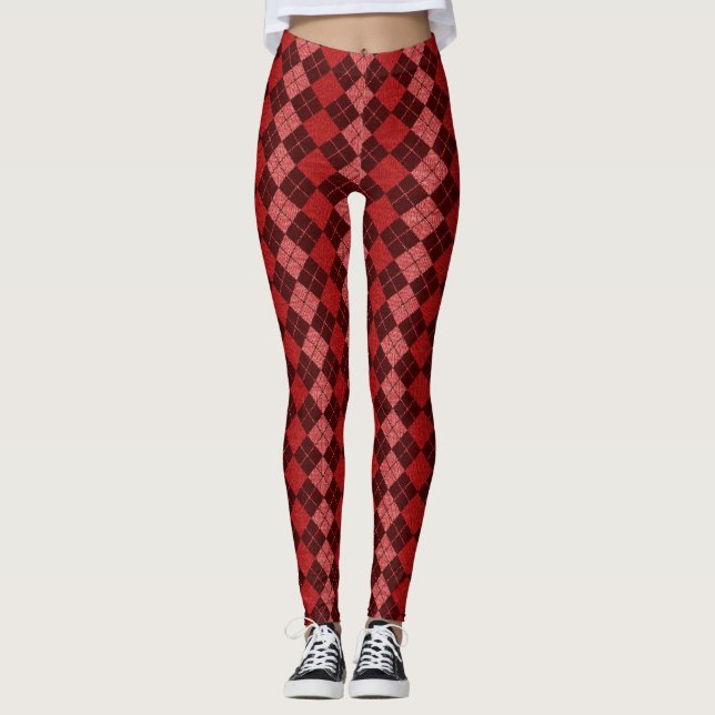 Cute Red Argyle Plaid Leggings (Front)