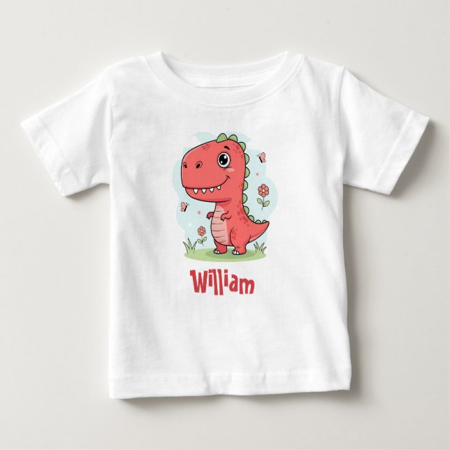Cute Red Baby Dinosaur Baby T-Shirt (Front)