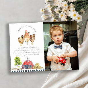 Cute Red Barn Chicken Farm Photo Birthday Invite