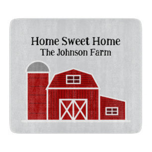 Cute red barn farm house personalised cutting board