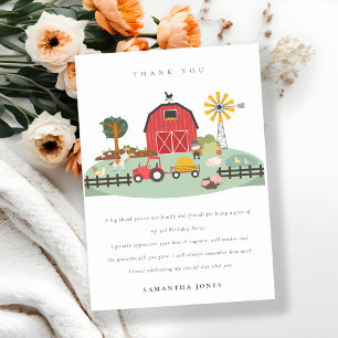 Cute Red Barnyard Farm Animal Any Age Biirthday Thank You Card