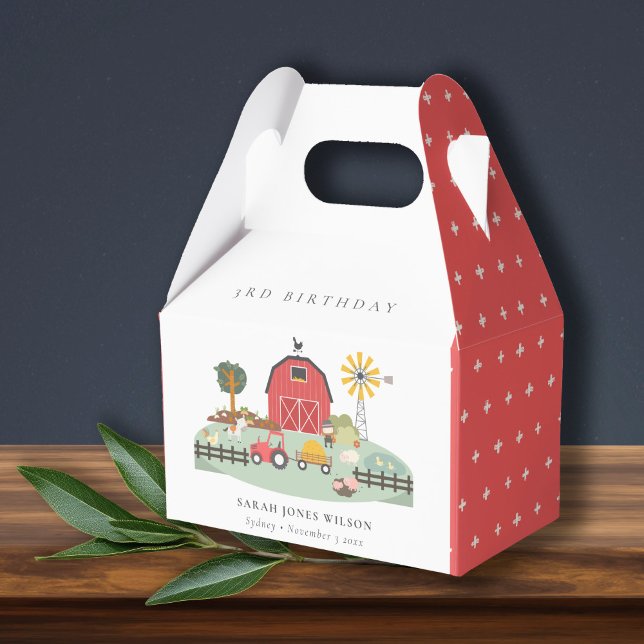 Cute Red Barnyard Farm Animal Any Age Birthday Favour Box (Creator Uploaded)