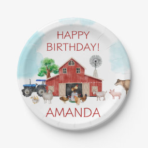 Cute Red Barnyard Farm Animal Any Age Birthday Paper Plate