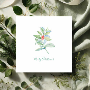 Cute Red Berries and Holly Watercolor Christmas Card