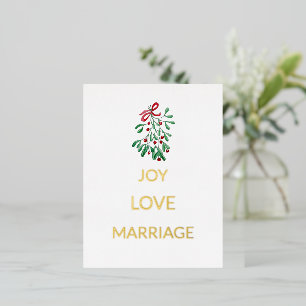 Cute Red Berries Mistletoe Joy Love Marriage Foil Holiday Postcard