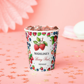 Cute Red Berry Strawberry First Birthday Party Paper Cups
