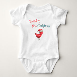 Cute Red Bird Santa Hat Grandson First Christmas Baby Bodysuit