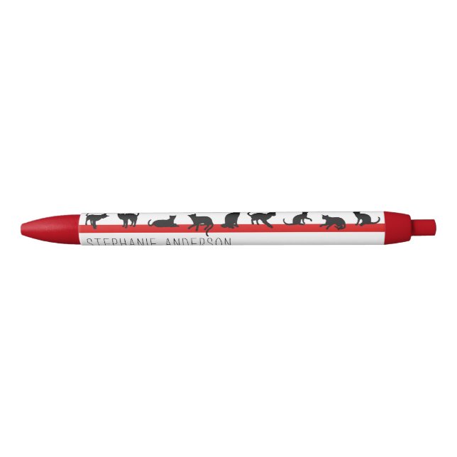 Cute Red Black and White Custom Name for Cat Lover Ink Pen (Front)