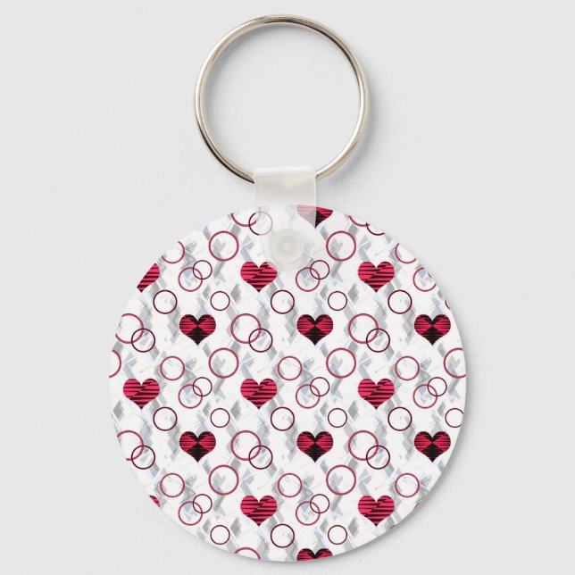 Cute red black hearts key ring (Front)