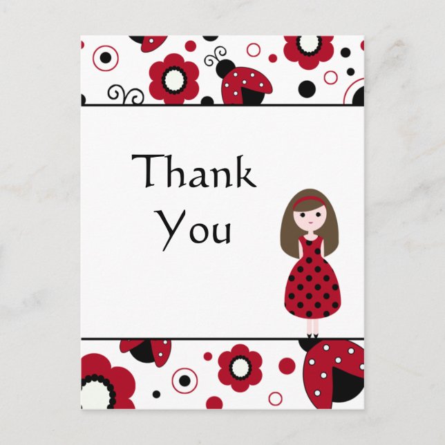 Cute red black lady bugs thank you postcard (Front)