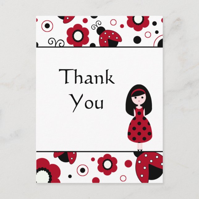 Cute red black lady bugs thank you postcard (Front)