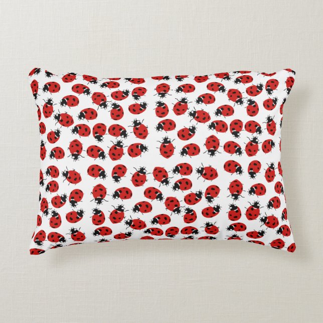 Cute Red & Black Ladybug Pattern Decorative Cushion (Front)