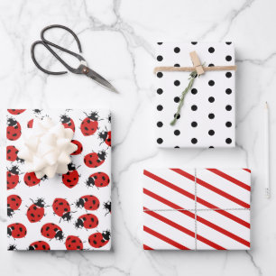 Cute Red & Black Ladybug Pattern Wrapping Paper Sheet