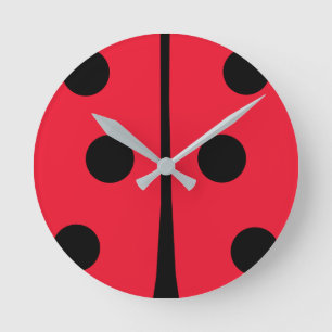Cute Red Black Ladybug Polka Dots Round Clock