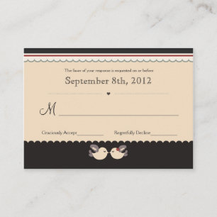 Cute Red & Black Love Birds RSVP Cards