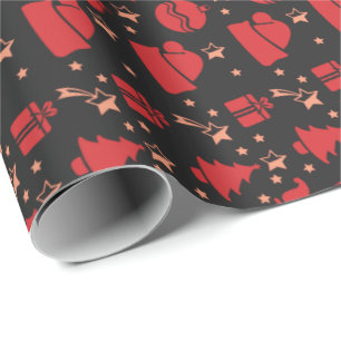 Cute Red Black Modern Christmas Pattern Wrapping Paper