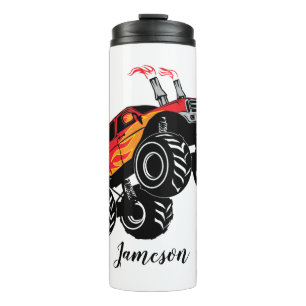 Cute Red Black Monster Truck Name Personalized Thermal Tumbler