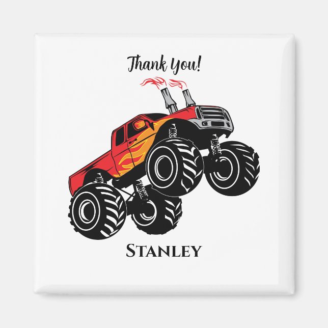 Cute Red Black Name Monster Truck Thank You Magnet (Front)