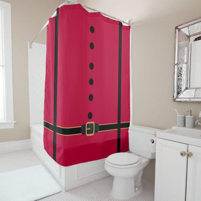 Cute Red Black Santa Belt Buttons Christmas Decor Shower Curtain (In Situ)