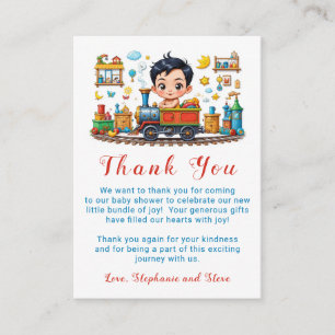 Cute Red Blue Train Boy Baby Shower Thank You Enclosure Card