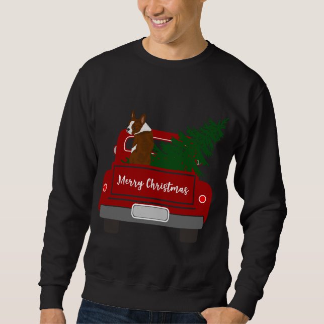 Cute Red Boston Terrier - retro Christmas Sweatshirt (Front)