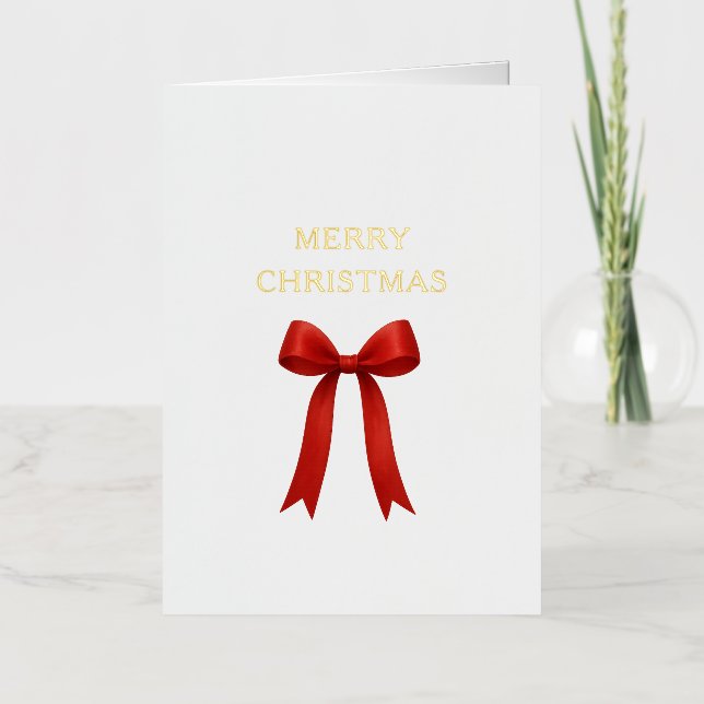  Cute Red Bow Merry Christmas Foil Holiday Card (Front)