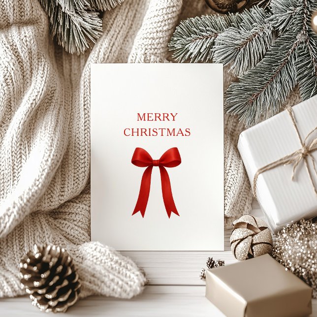  Cute Red Bow Merry Christmas Holiday Card (Creator Uploaded)