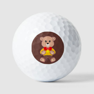 Cute Red Bowtie Beige Teddy Bear Brown  Golf Balls