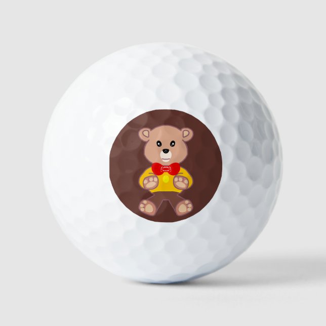 Cute Red Bowtie Beige Teddy Bear Brown  Golf Balls (Front)