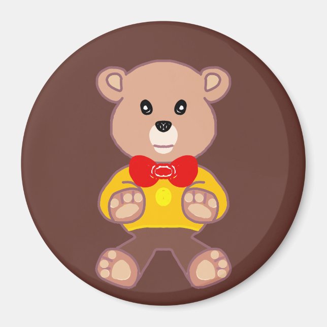 Cute Red Bowtie Beige Teddy Bear Brown  Magnet (Front)