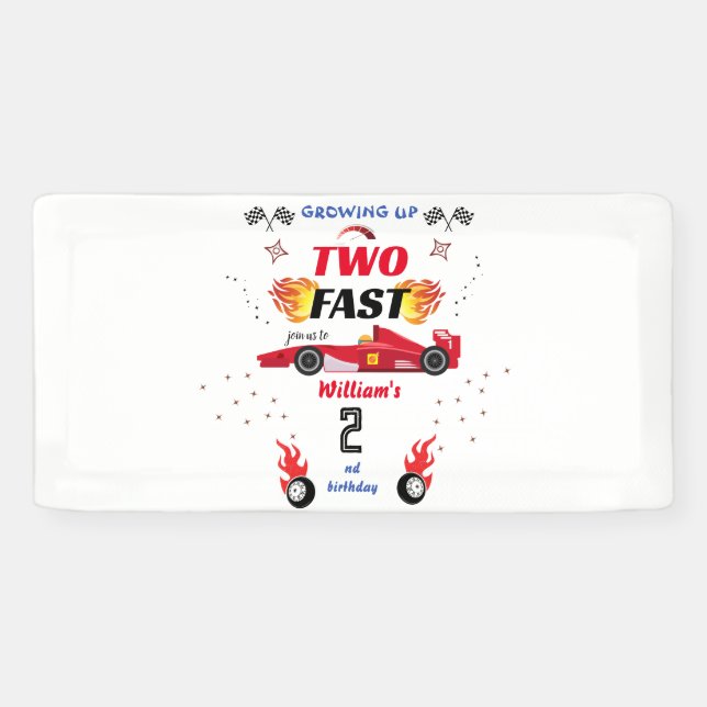 cute red boy cars Race Car two fast 2nd birthday Banner (Horizontal)