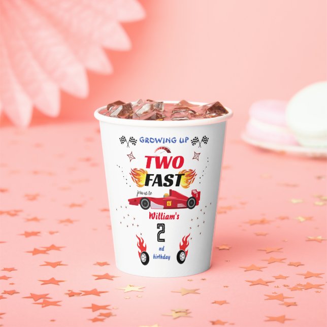 cute red boy cars Race Car two fast 2nd birthday Paper Cups (Insitu)