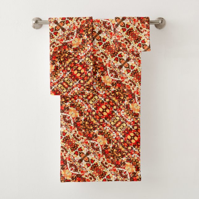 Cute red brown orange abstract stones bath towel set (Insitu)