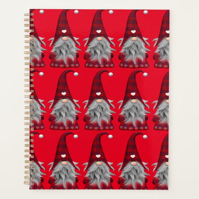 Cute Red Buffalo Plaid Christmas Gnome  Planner (Front)