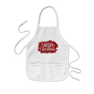 Cute Red Buffalo Plaid Merry Christmas Kids  Apron