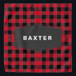 Cute Red Buffalo Plaid Personalised Dog Bandana<br><div class="desc">This cute pet bandanna features a red and black buffalo plaid pattern with a black badge where you can personalise with the name of your dog,  cat,  or other special pet. So cute and cosy for your pet.</div>