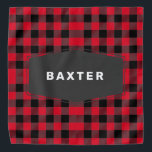 Cute Red Buffalo Plaid Personalised Dog Bandana<br><div class="desc">This cute pet bandanna features a red and black buffalo plaid pattern with a black badge where you can personalise with the name of your dog,  cat,  or other special pet. So cute and cosy for your pet.</div>