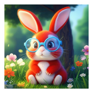 Cute Red Bunny Sitting Under Tree-75767 Photo Print