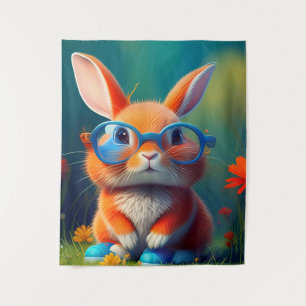 Cute Red Bunny Sitting Under Tree-79599 Tapestry